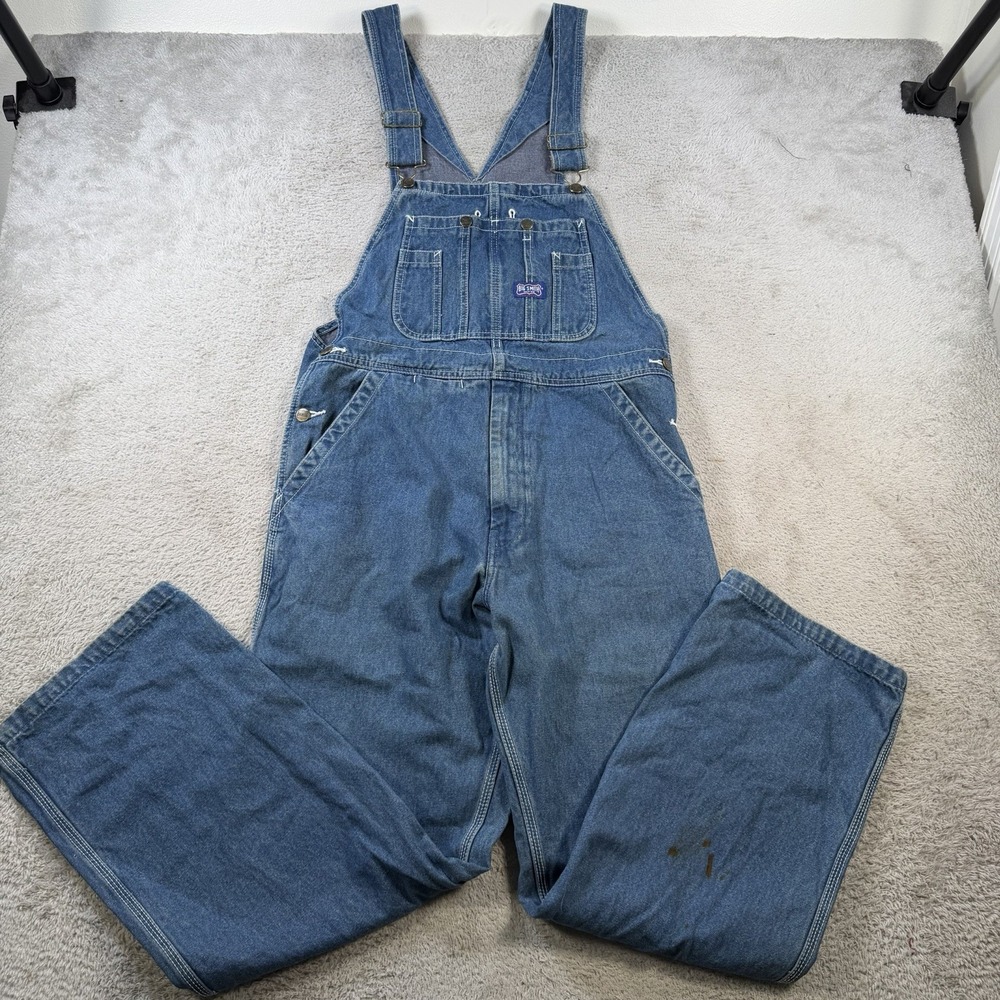 Vintage Big Smith Overalls Bibs Mens 34x30 Blue Denim Carpenter Workwear Cargo